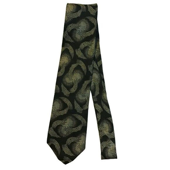 5/$10 Alfani Pointed Tip  60 inch Black, Yellow  Patterned Silk Men's Tie NWOT - Picture 1 of 5